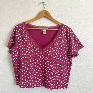 Cut & Paste Size L Short Sleeve V-Neck Floral Coquette Girl Babydoll Crop Tee